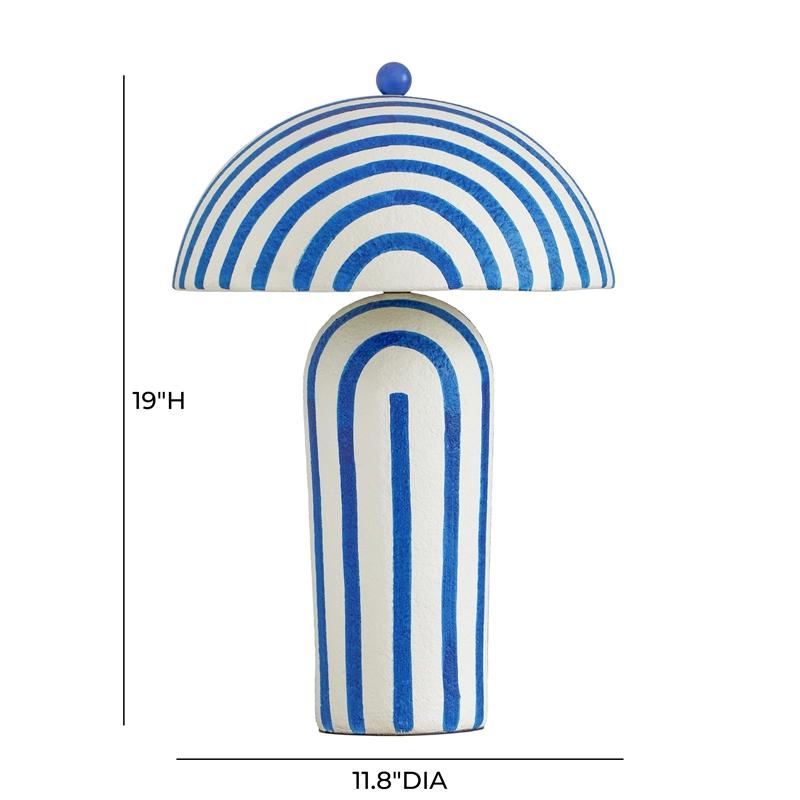 Pemberly Row Contemporary Blue Striped Papier Mache Table Lamp