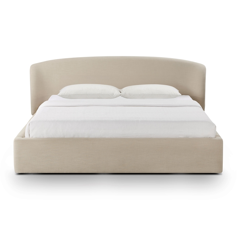 Pemberly Row Contemporary Taupe Upcycled Linen King Storage Bed