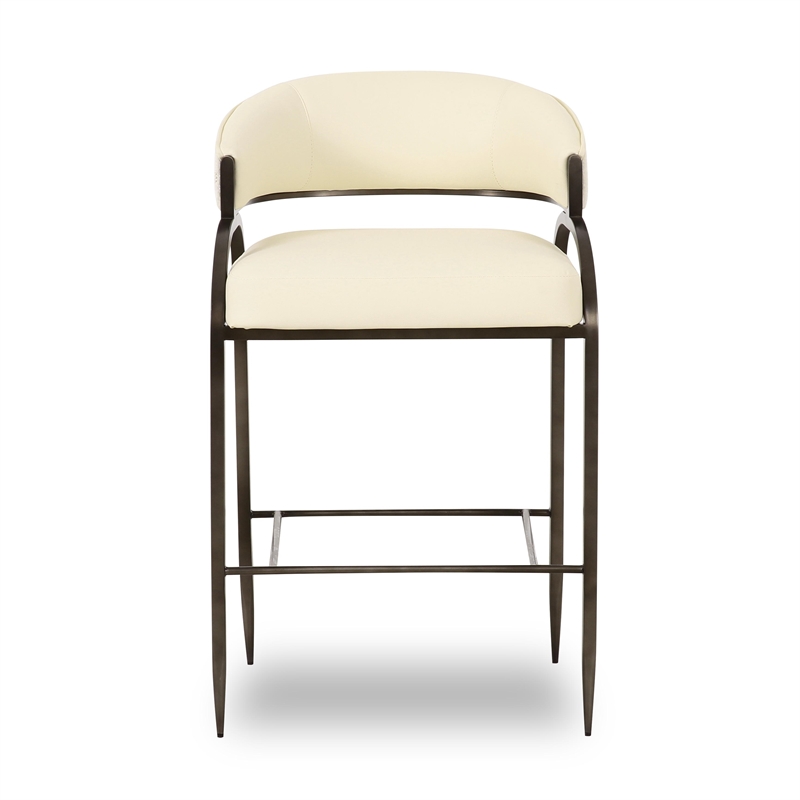 Pemberly Row Cream Vegan Leather and 2-Tone Jacquard Counter Stool