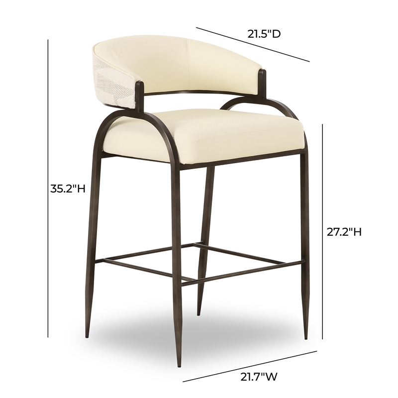 Pemberly Row Cream Vegan Leather and 2-Tone Jacquard Counter Stool