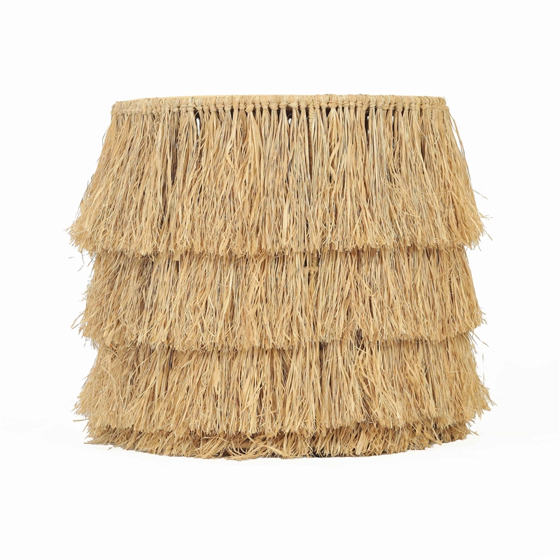 Pemberly Row Contemporary Accent Natural Rattan Round End Table