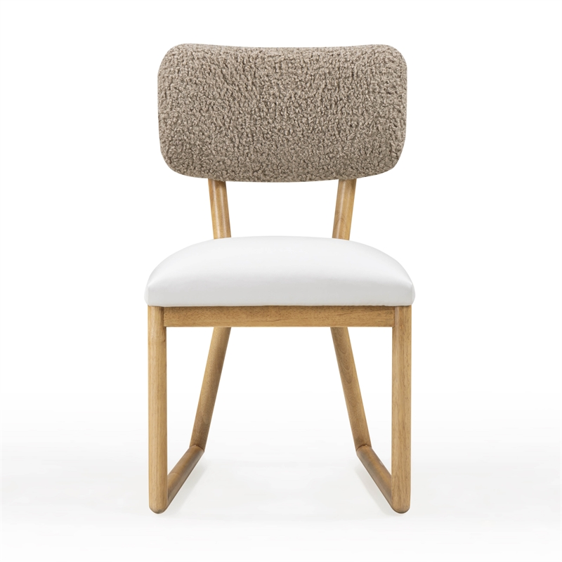 Pemberly Row Cream Vegan Leather and Gray Vegan Shearling Dining Chair