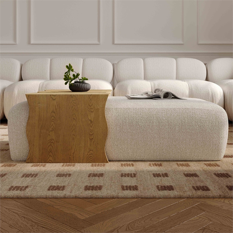 Pemberly Row Cream Performance Basketweave Ottoman with Bridge Table