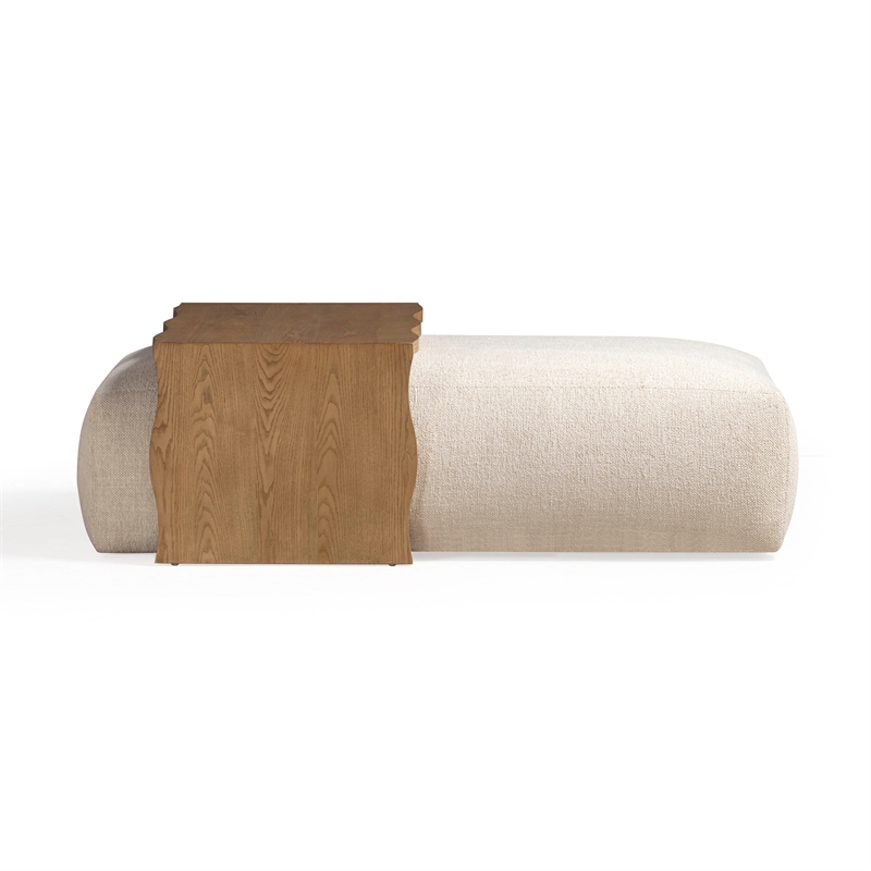 Pemberly Row Cream Performance Basketweave Ottoman with Bridge Table