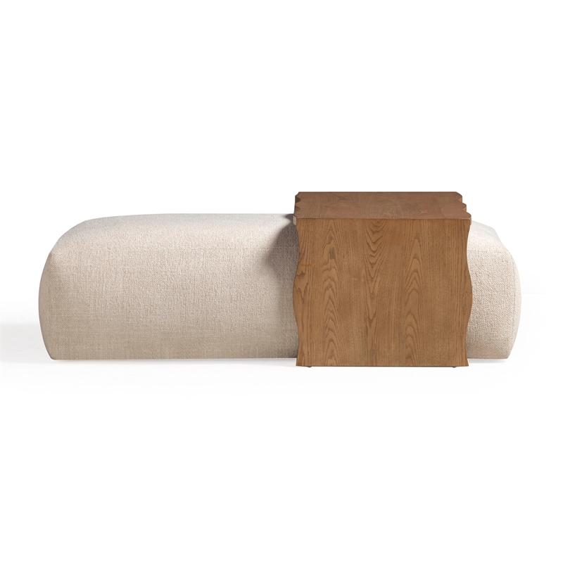 Pemberly Row Cream Performance Basketweave Ottoman with Bridge Table