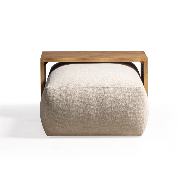 Pemberly Row Cream Performance Basketweave Ottoman with Bridge Table