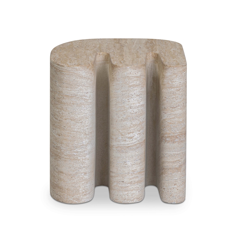 Pemberly Row Faux Travertine Indoor/Outdoor Concrete Side Table