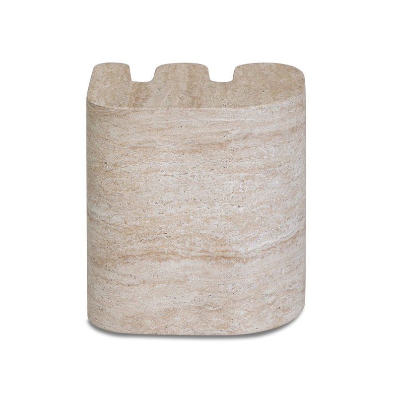 Pemberly Row Faux Travertine Indoor/Outdoor Concrete Side Table
