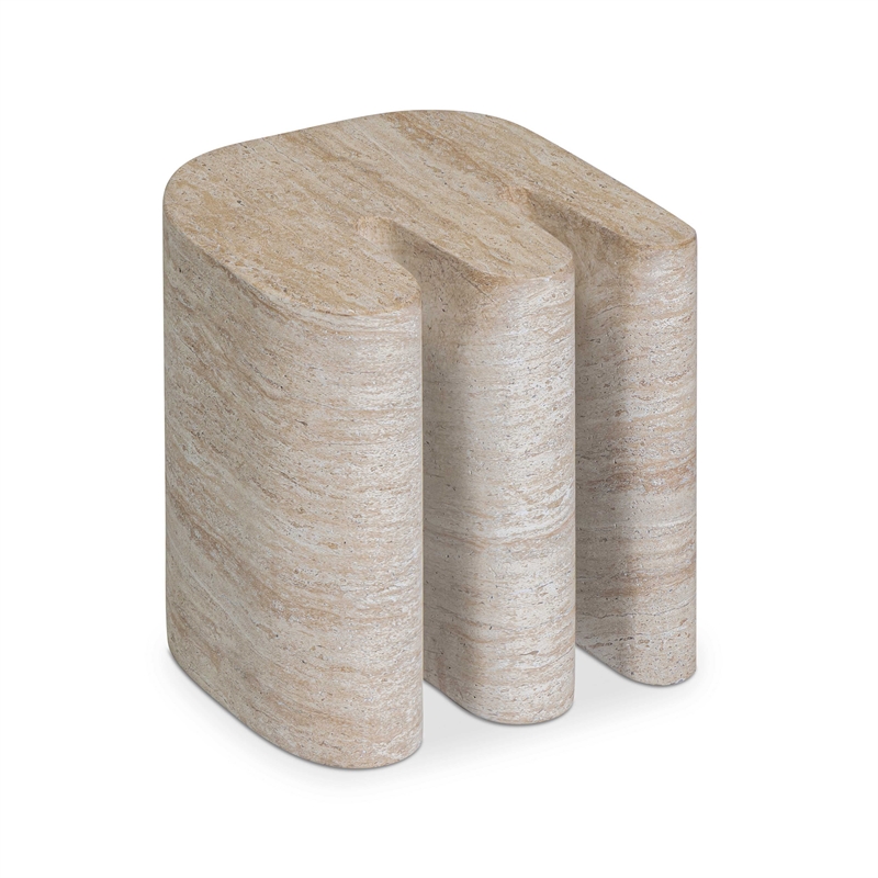Pemberly Row Faux Travertine Indoor/Outdoor Concrete Side Table