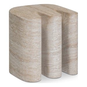Pemberly Row Faux Travertine Indoor/Outdoor Concrete Side Table