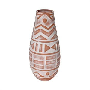 Pemberly Row Earthenware Aztec Teardrop Flower Vase in Terracotta