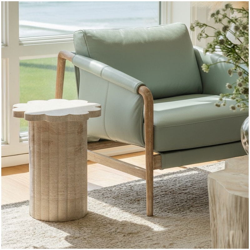 Pemberly Row Faux Travertine Indoor/Outdoor Concrete Side Table