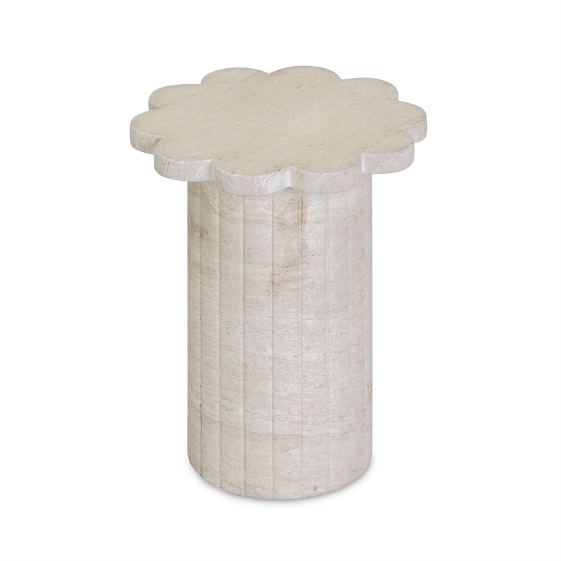 Pemberly Row Faux Travertine Indoor/Outdoor Concrete Side Table