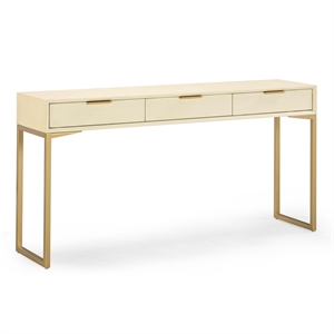 Pemberly Row Contemporary Accent Cream Shagreen Console Table