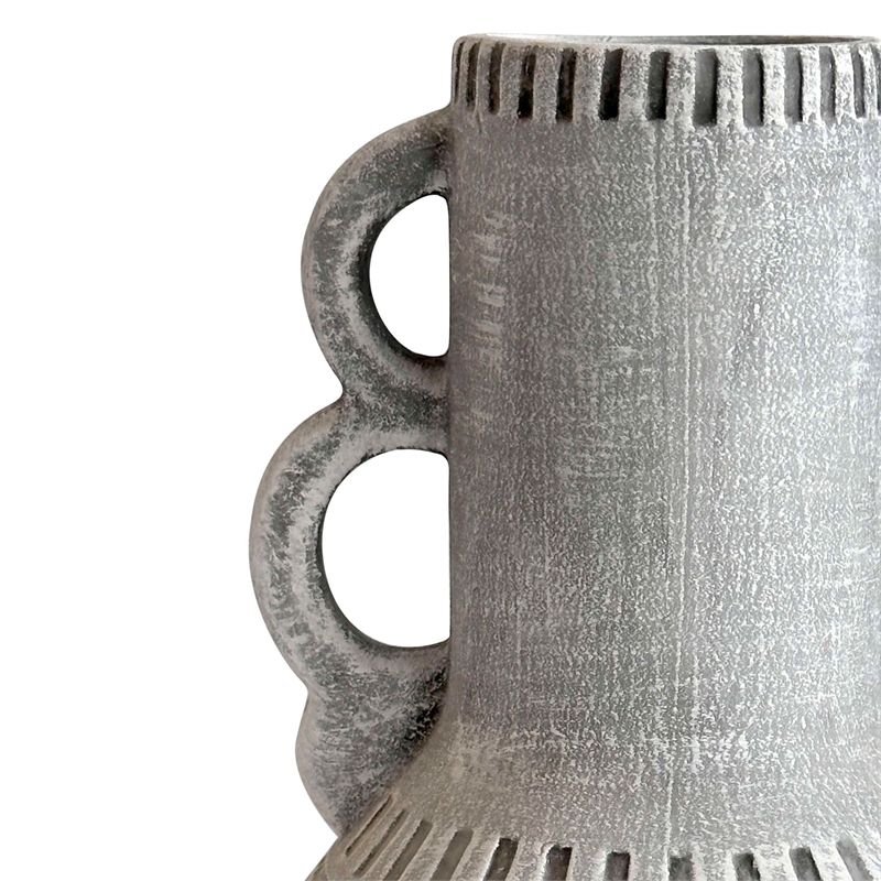 Pemberly Row Contemporary Earthenware Aztec Handled Flower Vase in Slate