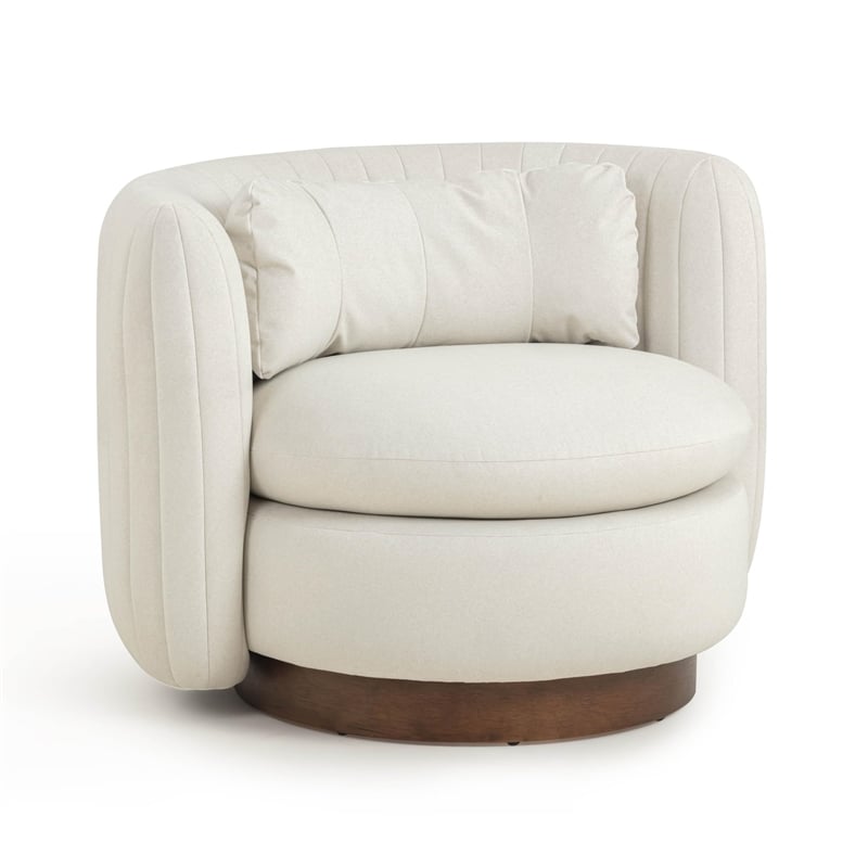 Pemberly Row Contemporary Cream Vegan Mohair Swivel Accent Chair