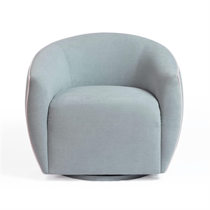 Pemberly Row Baby Blue Contrast Piping Textured Velvet Swivel Chair