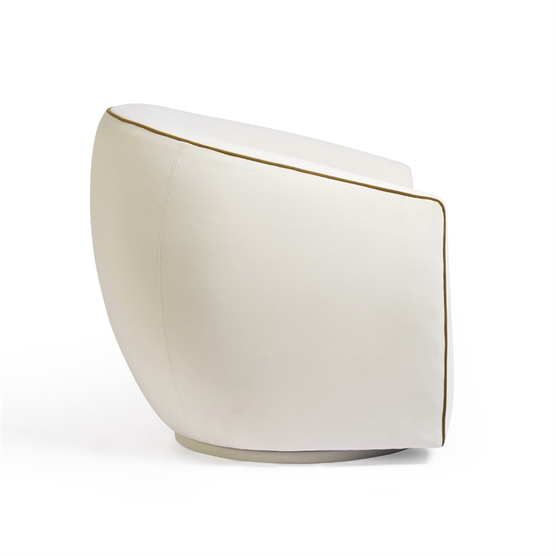 Pemberly Row Contemporary Cream Contrast Piping Velvet Swivel Chair
