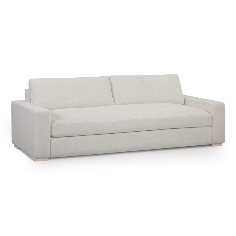 Pemberly Row Contemporary Cream Upcycled Basketweave 96 inch Sofa