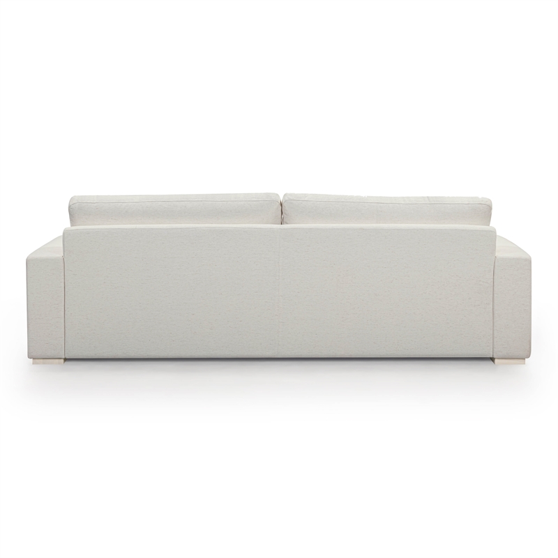 Pemberly Row Contemporary Cream Upcycled Basketweave 96 inch Sofa