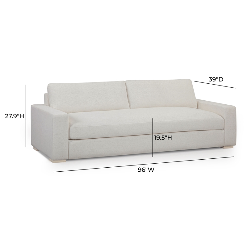 Pemberly Row Contemporary Cream Upcycled Basketweave 96 inch Sofa