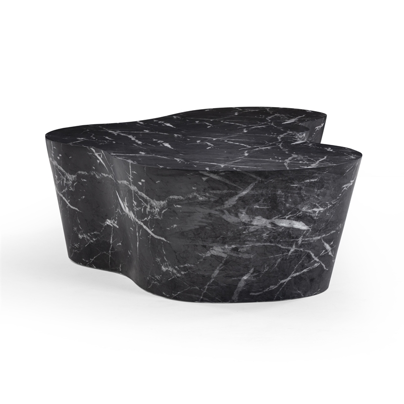 Pemberly Row Slab Black Marble Concrete Indoor / Outdoor Coffee Table