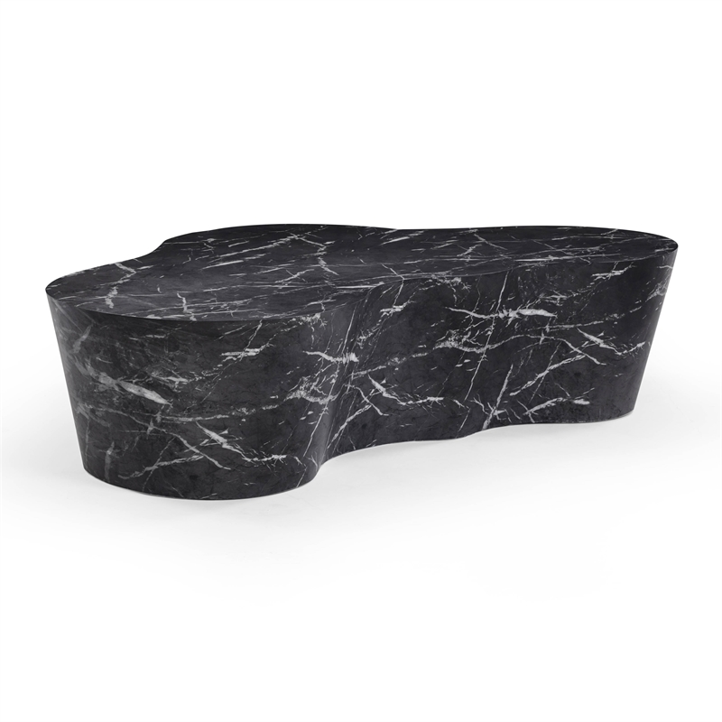 Pemberly Row Slab Black Marble Concrete Indoor / Outdoor Coffee Table