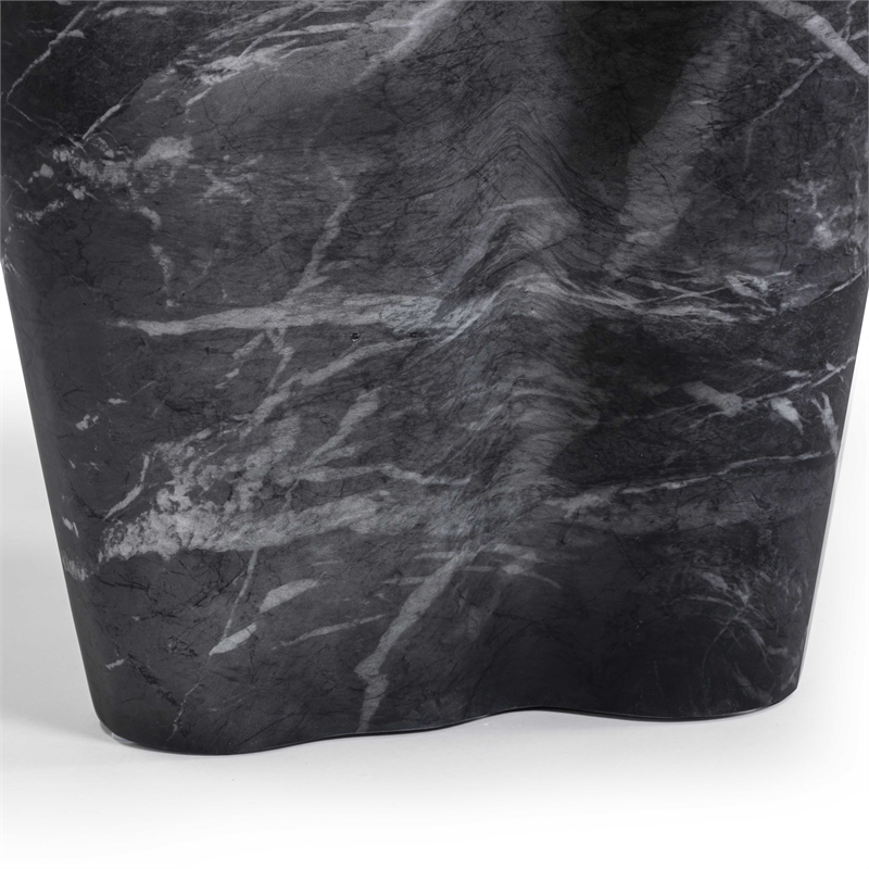 Pemberly Row Slab Black Marble Concrete Indoor / Outdoor Side Table