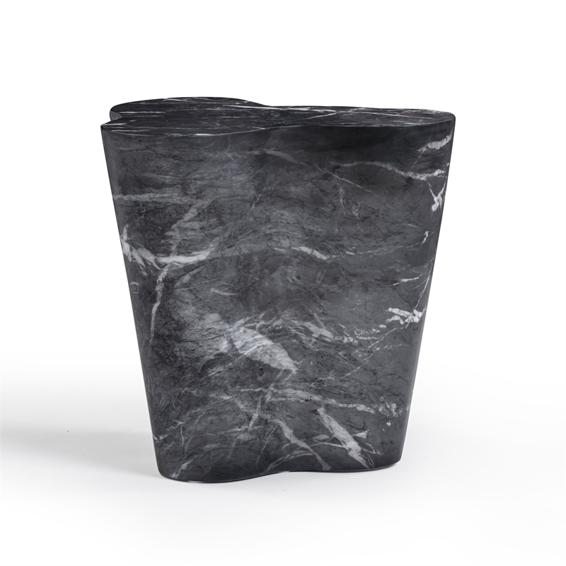 Pemberly Row Slab Black Marble Concrete Indoor / Outdoor Side Table