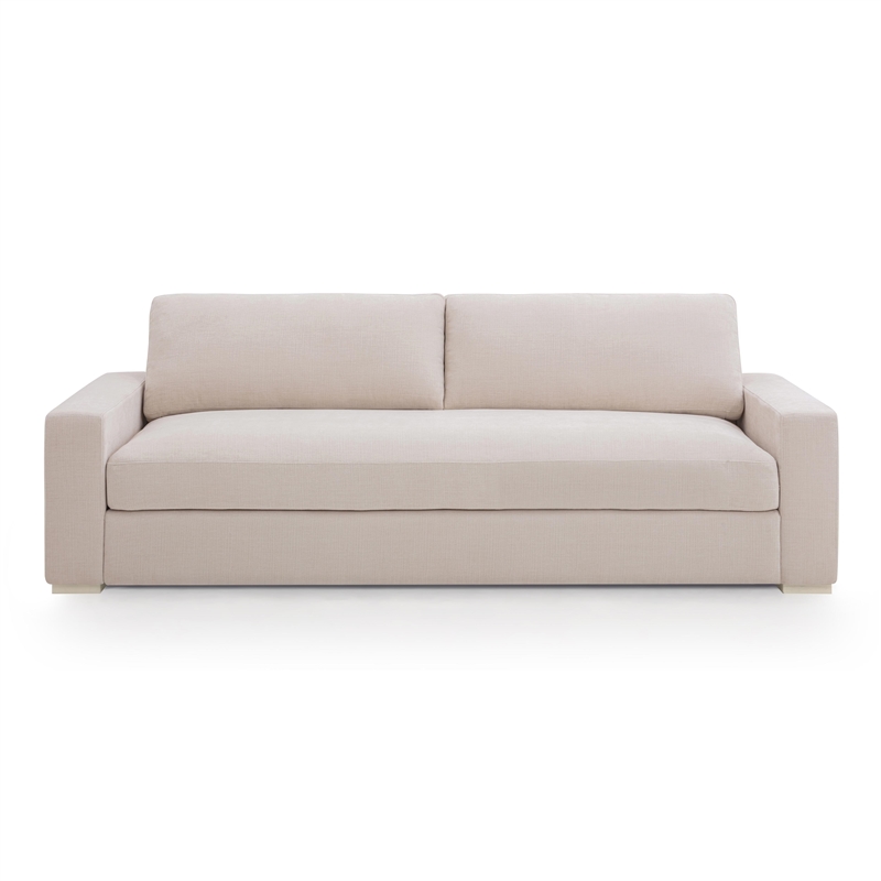 Pemberly Row Contemporary Accent Cream Chenille 96 inch Sofa