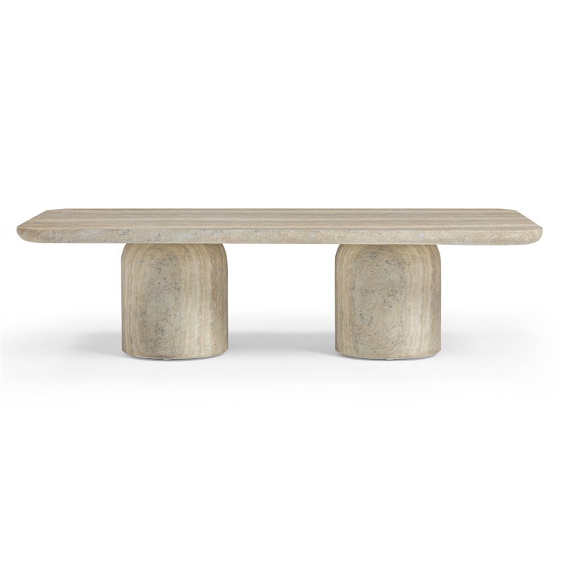 Pemberly Row Contemporary Travertine Indoor / Outdoor Coffee Table