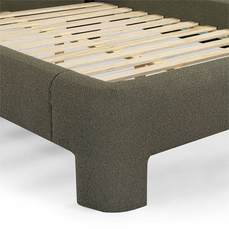 Pemberly Row Contemporary Accent Kale Green Boucle Queen Bed