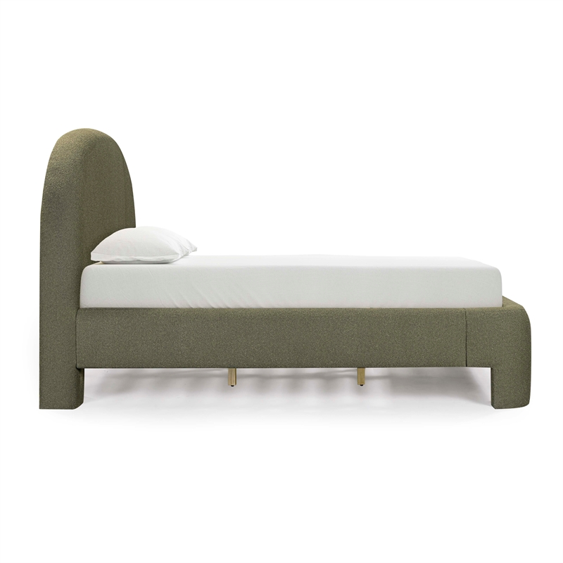 Pemberly Row Contemporary Accent Kale Green Finish Boucle King Bed