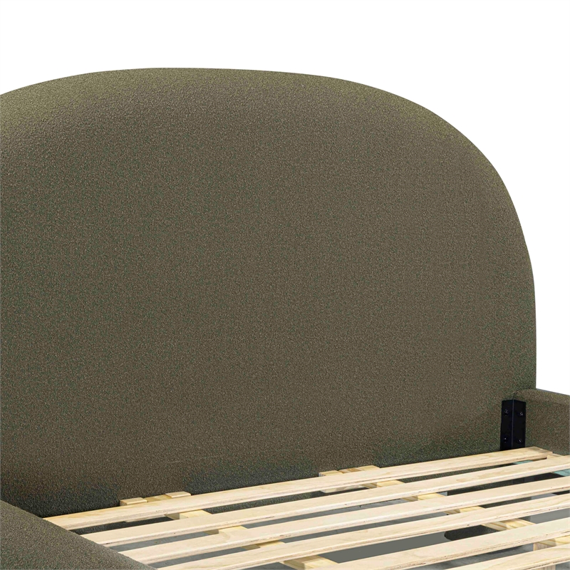 Pemberly Row Contemporary Accent Kale Green Finish Boucle King Bed