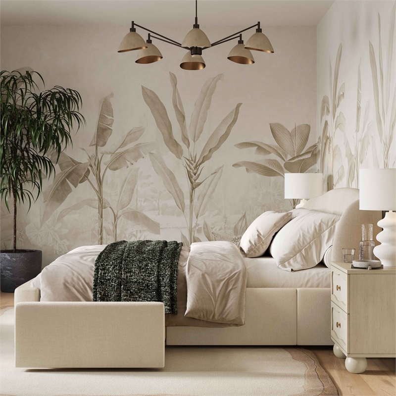 Pemberly Row Contemporary Cream Upcycled Linen Queen Storage Bed