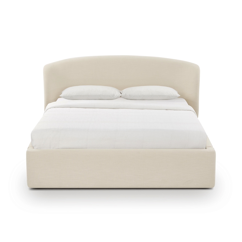Pemberly Row Contemporary Cream Upcycled Linen Queen Storage Bed