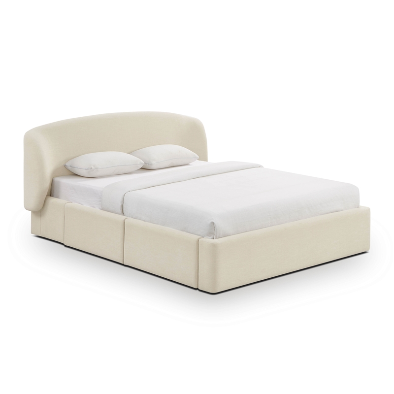 Pemberly Row Contemporary Cream Upcycled Linen Queen Storage Bed