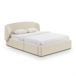 Pemberly Row Contemporary Cream Upcycled Linen Queen Storage Bed
