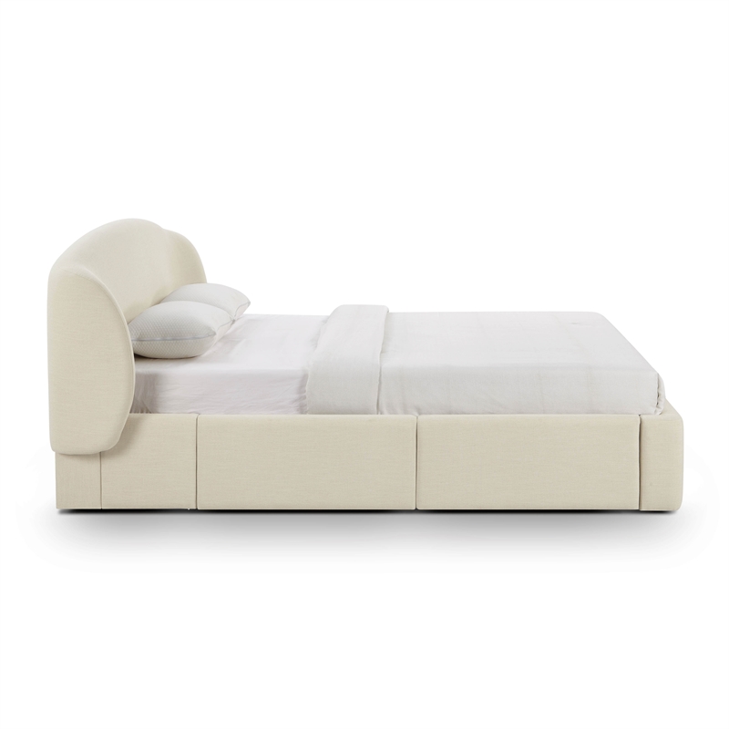 Pemberly Row Contemporary Cream Upcycled Linen Queen Storage Bed