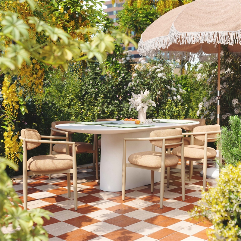 Pemberly Row Peach Textured Performance Fabric Outdoor Dining Chair