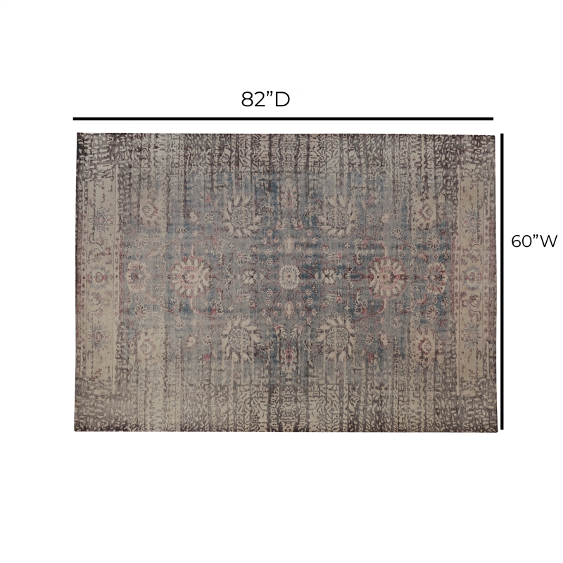 Pemberly Row Contemporary Accent 5' x 7' Polyester Area Rug in Multi-Color