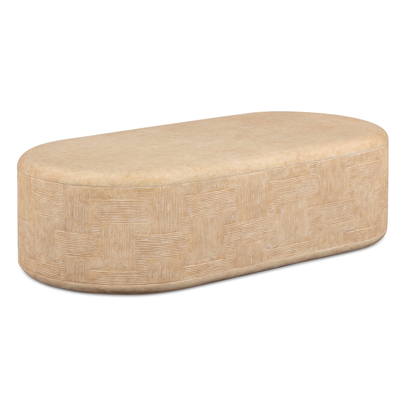 Pemberly Row Contemporary Faux Travertine Concrete Rounded Coffee Table