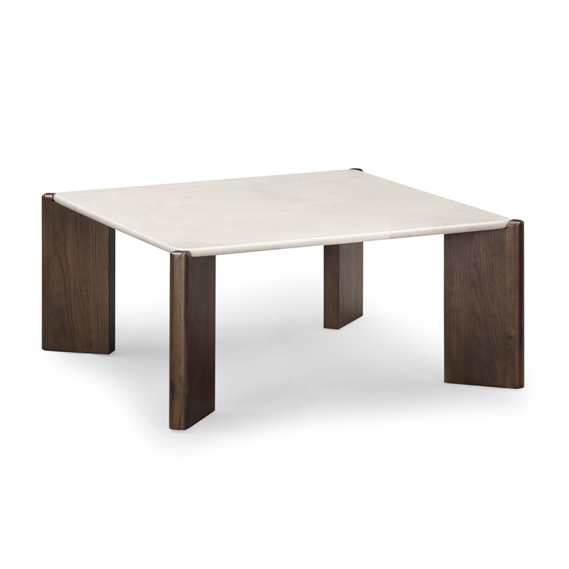 Pemberly Row Contemporary Accent Cream Quartz Square Coffee Table