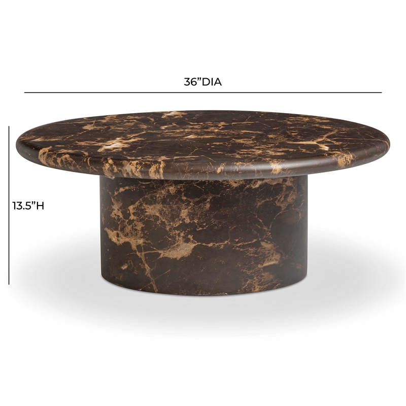 Pemberly Row Dark Brown Faux Marble Indoor/ Outdoor Concrete Round Coffee Table