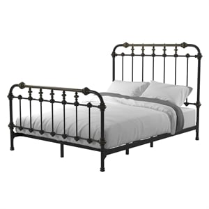 Pemberly Row Transitional Metal Bed King Spindle in Antique Black