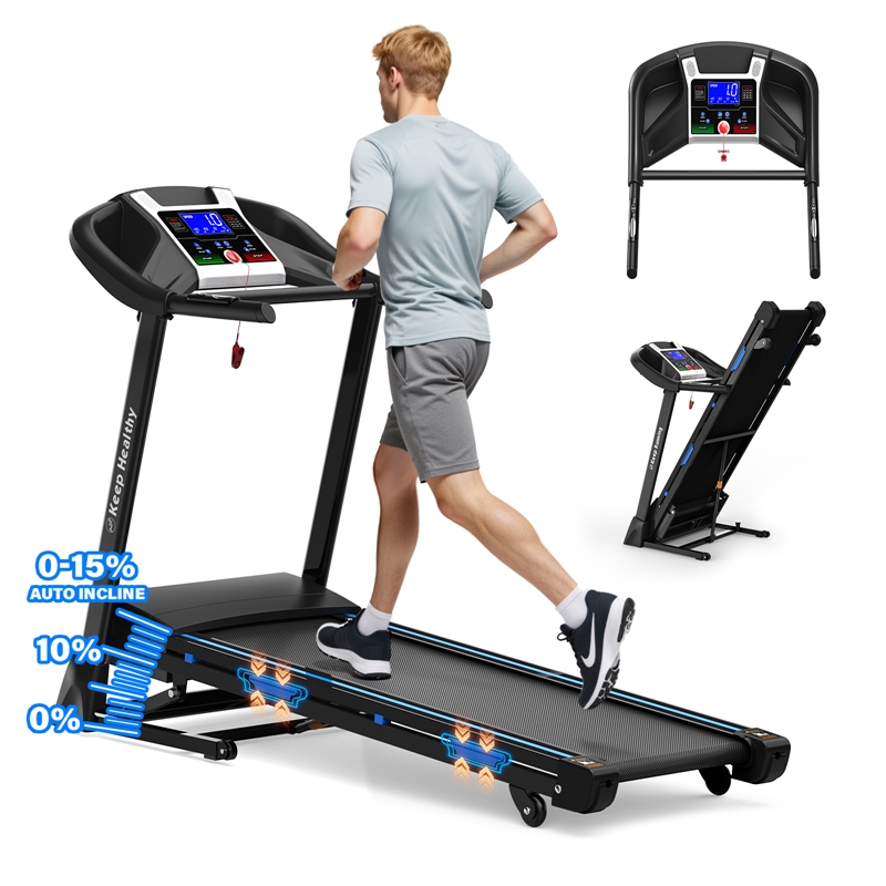 Pemberly Row 3.5HP 10MPH Black Treadmill w/ Bluetooth Heart Rate Sensor Incline