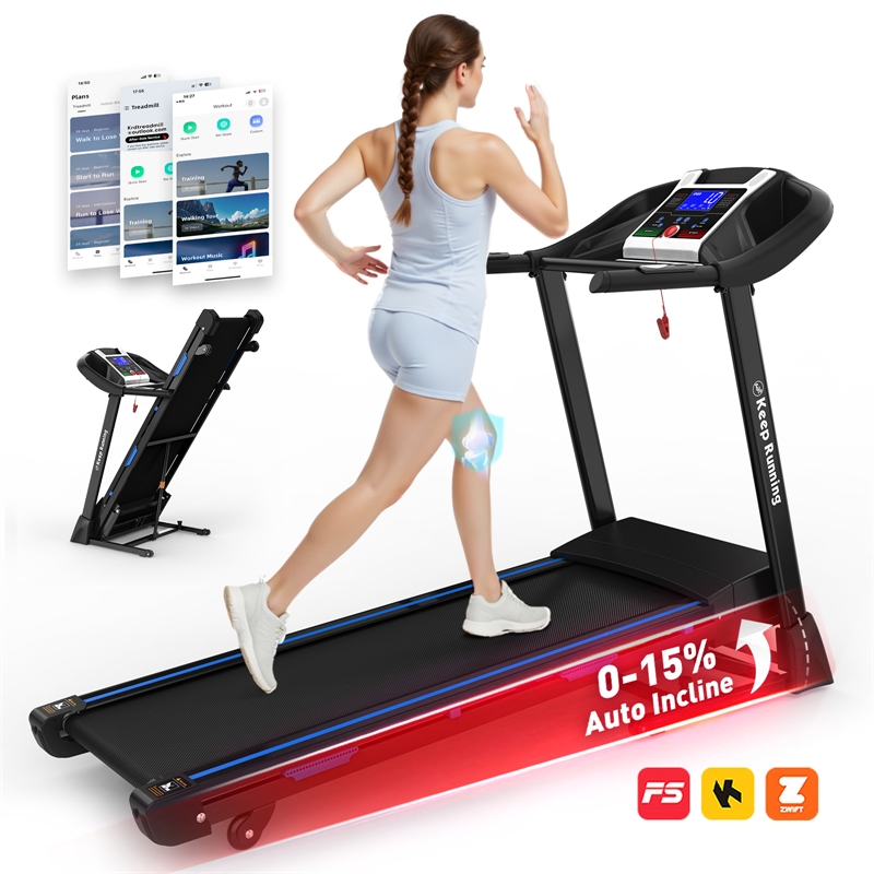 Pemberly Row 3.5HP 10MPH Black Treadmill w/ Bluetooth Heart Rate Sensor Incline
