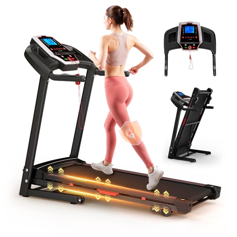 Pemberly Row 3.5HP Folding Treadmill w/ Incline & APP Control for Home in Black