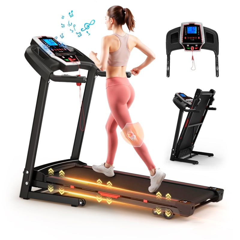 Pemberly Row 3.5HP Folding Treadmill w/ Incline & APP Control for Home in Black