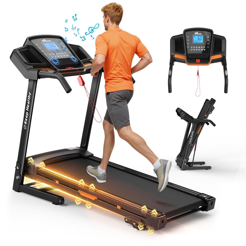 Pemberly Row 3.5HP Orange Folding Treadmill with Incline & APP Control for Home
